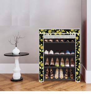 dbeautify 4 shelf foldable collapsible shoerack plastic collapsible shoe stand 26-black daisy floral 4 shelves diydo-it-yourself
