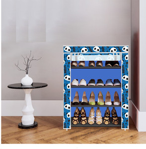 dbeautify 4 shelf foldable collapsible shoerack metal plastic shoe stand 21-blue before christmas 4 shelves diydo-it-yourself
