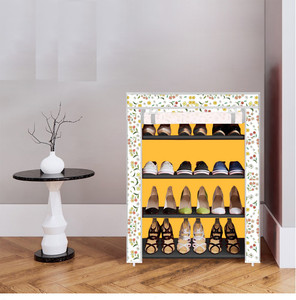 dbeautify 4 shelf foldable collapsible shoerack plastic collapsible shoe stand 32 - warm flower yellow 4 shelves diydo-it-yourself