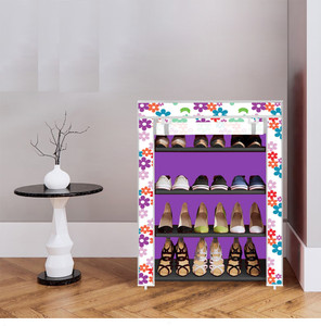 dbeautify 4 shelf foldable collapsible shoerack plastic collapsible shoe stand 33 - mini flower purple 4 shelves diydo-it-yourself