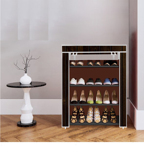 dbeautify 4 shelf foldable collapsible shoerack plastic collapsible shoe stand 15-brown wood print 4 shelves diydo-it-yourself