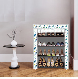 dbeautify 4 shelf foldable collapsible shoerack plastic collapsible shoe stand 20-grey peacock feather 4 shelves diydo-it-yourself