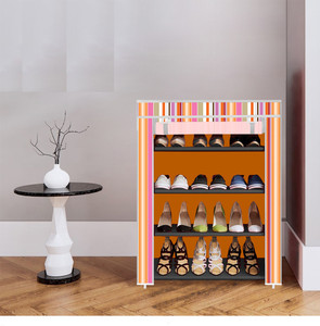 dbeautify 4 shelf foldable collapsible shoerack plastic collapsible shoe stand 8-orange 4 shelves diydo-it-yourself