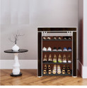 dbeautify 4 Shelf Foldable Collapsible ShoeRack Metal, Plastic Shoe Stand (15-Brown Wood Print, 4 Shelves, DIY(Do-It-Yourself))