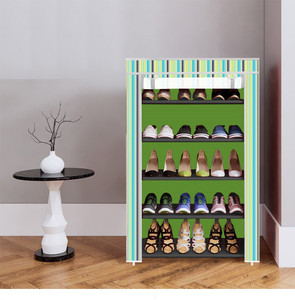 dbeautify 5 shelf foldable collapsible shoerack plastic collapsible shoe stand 4_green strips 5 shelves diydo-it-yourself