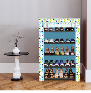 dbeautify 5 shelf foldable collapsible shoerack plastic collapsible shoe stand 30 _ colorful leaves blue 5 shelves diydo-it-yourself