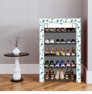 dbeautify 5 shelf foldable collapsible shoerack plastic collapsible shoe stand 20_grey peacock feather 5 shelves diydo-it-yourself