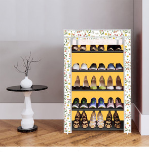 dbeautify 5 shelf foldable collapsible shoerack plastic collapsible shoe stand 32 _ warm flower yellow 5 shelves diydo-it-yourself