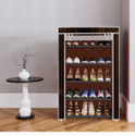 dbeautify 5 Shelf Foldable Collapsible ShoeRack Metal, Plastic Shoe Stand (15_Brown Wood Print, 5 Shelves, DIY(Do-It-Yourself))