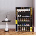 dbeautify 5 Shelf Foldable Collapsible ShoeRack Metal, Plastic Shoe Stand (11_Black Building print, 5 Shelves, DIY(Do-It-Yourself))