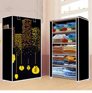 dbeautify 5 shelf foldable collapsible wardrobe storage organizer almirah cloth rack carbon steel collapsible wardrobe finish color - black -11 diydo-it-yourself