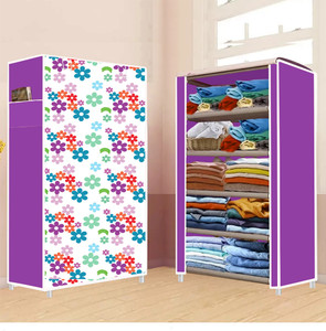 dbeautify 5 shelf foldable collapsible wardrobe storage organizer almirah cloth rack carbon steel collapsible wardrobe finish color - mini flower print -33 diydo-it-yourself