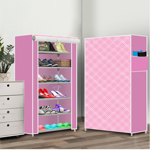 dbeautify plastic collapsible shoe stand 28  pink diagonal 6 shelves diydo-it-yourself
