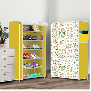 dbeautify 6 shelf foldable collapsible shoerack plastic collapsible shoe stand 32  warm flower yellow 6 shelves diydo-it-yourself