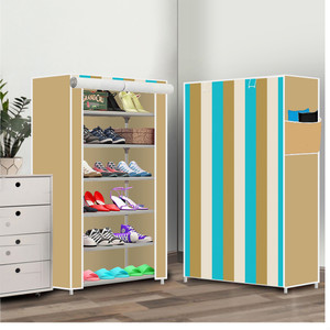 dbeautify 6 shelf foldable collapsible shoerack metal plastic shoe stand 17beige strip printed 6 shelves diydo-it-yourself