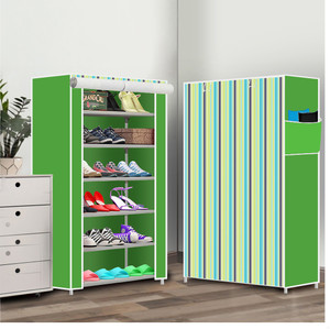 dbeautify 6 shelf foldable collapsible shoerack plastic collapsible shoe stand 4green strips 6 shelves diydo-it-yourself