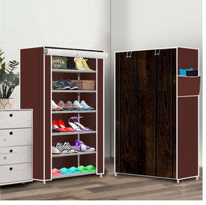 dbeautify 6 shelf foldable collapsible shoerack plastic collapsible shoe stand 15brown wood print 6 shelves diydo-it-yourself