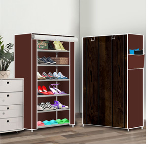 dbeautify 6 shelf foldable collapsible shoerack metal plastic shoe stand 15brown wood print 6 shelves diydo-it-yourself