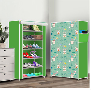 dbeautify 6 shelf foldable collapsible shoerack plastic collapsible shoe stand 22green rabbit print 6 shelves diydo-it-yourself