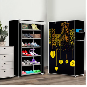 dbeautify 6 shelf foldable collapsible shoerack metal plastic shoe stand 11black building print 6 shelves diydo-it-yourself