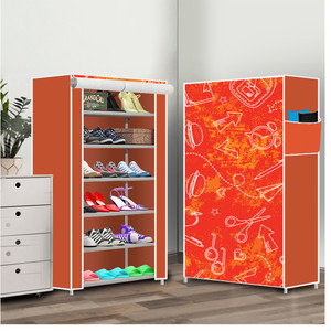 dbeautify 6 shelf foldable collapsible shoerack plastic collapsible shoe stand 29  school pattern orange 6 shelves diydo-it-yourself