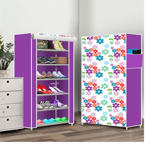 dbeautify 6 shelf foldable collapsible shoerack plastic collapsible shoe stand 33  mini flower purple 6 shelves diydo-it-yourself