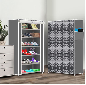 dbeautify 6 shelf foldable collapsible shoerack plastic collapsible shoe stand 2grey 6 shelves diydo-it-yourself