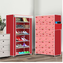 dbeautify 6 Shelf Foldable Collapsible ShoeRack Metal, Plastic Shoe Stand (10|Cherry Red, 6 Shelves, DIY(Do-It-Yourself))