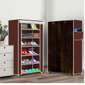 dbeautify 6 Shelf Foldable Collapsible ShoeRack Metal, Plastic Shoe Stand (15|Brown Wood Print, 6 Shelves, DIY(Do-It-Yourself))