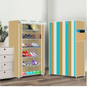 dbeautify 6 Shelf Foldable Collapsible ShoeRack Plastic Collapsible Shoe Stand (17|beige strip printed, 6 Shelves, DIY(Do-It-Yourself))