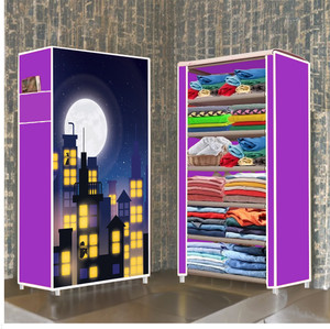 dbeautify 6 shelf foldable collapsible wardrobe storage organizer almirah cloth rack carbon steel collapsible wardrobe finish color - town building purple 37 diydo-it-yourself