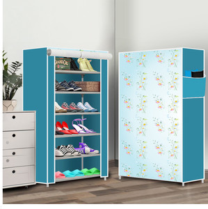 dbeautify 6 shelf foldable collapsible wardrobe storage organizer almirah cloth rack carbon steel collapsible wardrobe finish color - sky blue7 diydo-it-yourself