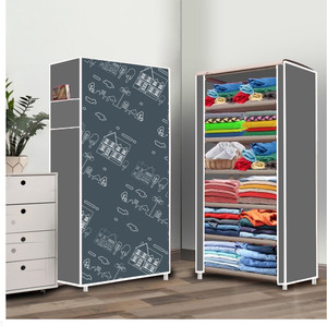 dbeautify 6 shelf foldable collapsible wardrobe storage organizer almirah cloth rack carbon steel collapsible wardrobe finish color - grey 12 diydo-it-yourself