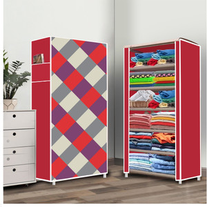 dbeautify 6 shelf foldable collapsible wardrobe storage organizer almirah cloth rack carbon steel collapsible wardrobe finish color - diamond wall red 23 diydo-it-yourself