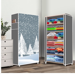 dbeautify 6 shelf foldable collapsible wardrobe storage organizer almirah cloth rack carbon steel collapsible wardrobe finish color - grey 13 diydo-it-yourself