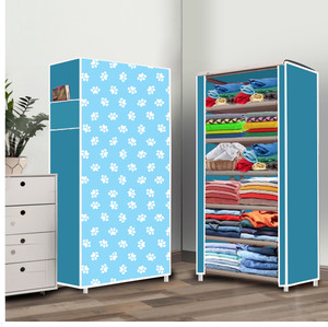 dbeautify 6 shelf foldable collapsible wardrobe storage organizer almirah cloth rack carbon steel collapsible wardrobe finish color - baby paw blue 27 diydo-it-yourself