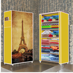 dbeautify 6 shelf foldable collapsible wardrobe storage organizer almirah cloth rack carbon steel collapsible wardrobe finish color - eiffel tower print 36 diydo-it-yourself