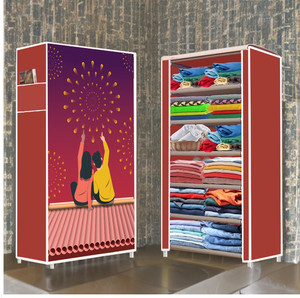 dbeautify 6 shelf foldable collapsible wardrobe storage organizer almirah cloth rack carbon steel collapsible wardrobe finish color - maroon 35 diydo-it-yourself