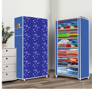 dbeautify 6 shelf foldable collapsible wardrobe storage organizer almirah cloth rack carbon steel collapsible wardrobe finish color - blue 9 diydo-it-yourself