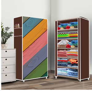 dbeautify 6 shelf foldable collapsible wardrobe storage organizer almirah cloth rack carbon steel collapsible wardrobe finish color - brown 16 diydo-it-yourself