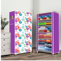 dbeautify 6 Shelf Foldable Collapsible Wardrobe Storage Organizer Almirah Cloth Rack Carbon Steel Collapsible Wardrobe (Finish Color - Mini Flower Print (33), DIY(Do-It-Yourself))