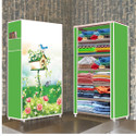 dbeautify 6 Shelf Foldable Collapsible Wardrobe Storage Organizer Almirah Cloth Rack Carbon Steel Collapsible Wardrobe (Finish Color - Tree House Green (34G), DIY(Do-It-Yourself))