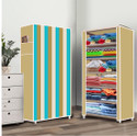 dbeautify 6 Shelf Foldable Collapsible Wardrobe Storage Organizer Almirah Cloth Rack Carbon Steel Collapsible Wardrobe (Finish Color - Beige (17), DIY(Do-It-Yourself))