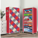 dbeautify 6 Shelf Foldable Collapsible Wardrobe Storage Organizer Almirah Cloth Rack Carbon Steel Collapsible Wardrobe (Finish Color - Diamond Wall Red (23), DIY(Do-It-Yourself))