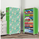 dbeautify 6 Shelf Foldable Collapsible Wardrobe Storage Organizer Almirah Cloth Rack Carbon Steel Collapsible Wardrobe (Finish Color - Rabbit Print Green (22), DIY(Do-It-Yourself))