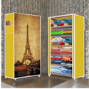 dbeautify 6 Shelf Foldable Collapsible Wardrobe Storage Organizer Almirah Cloth Rack Carbon Steel Collapsible Wardrobe (Finish Color - Eiffel tower Print (36), DIY(Do-It-Yourself))