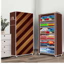 dbeautify 6 Shelf Foldable Collapsible Wardrobe Storage Organizer Almirah Cloth Rack Carbon Steel Collapsible Wardrobe (Finish Color - Brown (14), DIY(Do-It-Yourself))