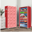 dbeautify 6 Shelf Foldable Collapsible Wardrobe Storage Organizer Almirah Cloth Rack Carbon Steel Collapsible Wardrobe (Finish Color - Cherry Red (10), DIY(Do-It-Yourself))