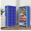 dbeautify 6 Shelf Foldable Collapsible Wardrobe Storage Organizer Almirah Cloth Rack Carbon Steel Collapsible Wardrobe (Finish Color - Blue (9), DIY(Do-It-Yourself))
