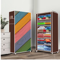 dbeautify 6 Shelf Foldable Collapsible Wardrobe Storage Organizer Almirah Cloth Rack Carbon Steel Collapsible Wardrobe (Finish Color - Brown (16), DIY(Do-It-Yourself))